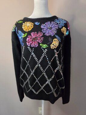 Work in Progress by Gladys Bagley Vintage Silk Blend Sequin Sweater Size Med